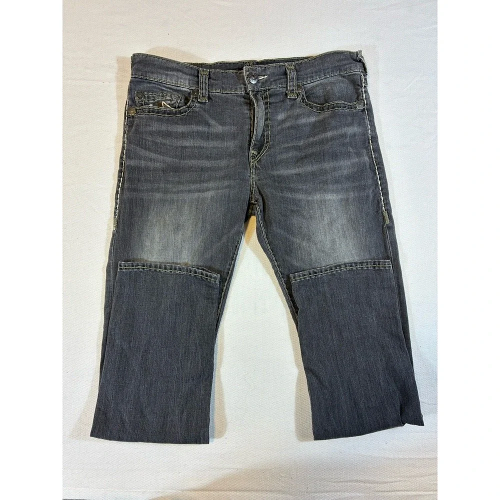 True Religion Ricky Relaxed Straight Jeans Men's‎ 38 Gray Big T Stitch Denim
